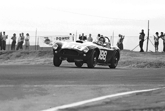 Dave MacDonald races the Carroll Shelby Cobra 260ci to its first ever win at Riverside International Raceway